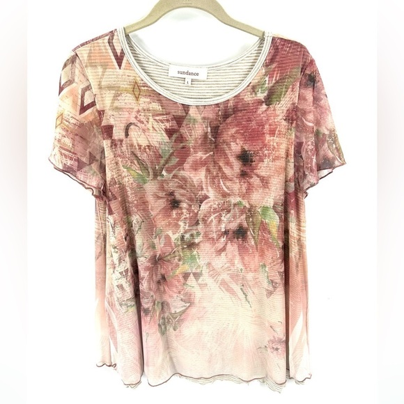 Sundance Size Large Top Ever Blooming Floral Mesh Layered Blouse Shirt Pink USA - Picture 8 of 8